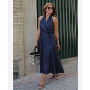 NWT Zara Woman Collection Halter neck Denim Blue Dress